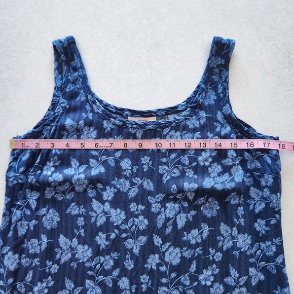 Vintage 90s Faded Glory Blue Floral Rayon Midi Tank Dress Size L - Picture 13 of 16